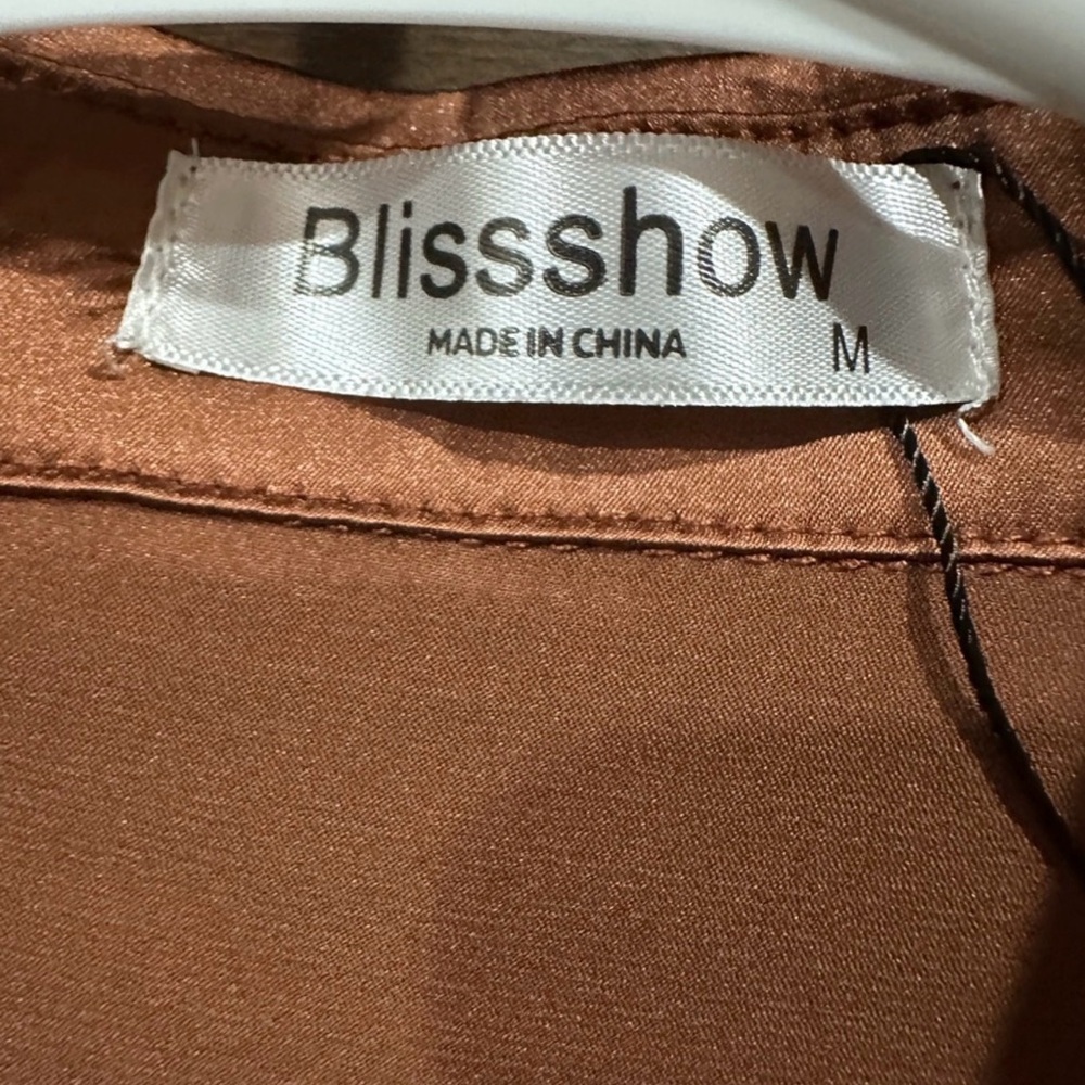 Bliss Long Sleeve Satin Shirt Dress in Rich Brown sz Medium 🤎 - Picture 4 of 5